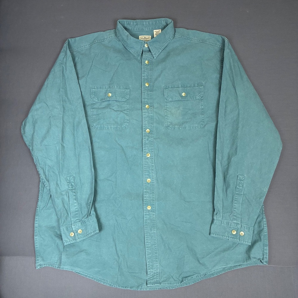 LL Bean Men's Sunwashed Canvas Button Down Shirt Size XXL Tall Teal Green